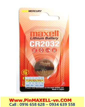 Maxell CR2032; Pin 3v lithium Maxell CR2032 1BS PRO (Loại vỉ 1viên)